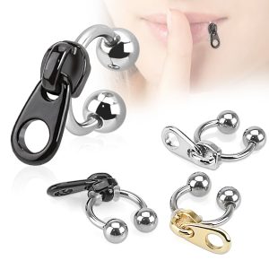 עגיל פרסה עם רוכסן לשפה
