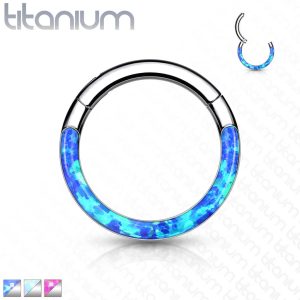 חישוק קליקר 6 מ"מ עטוף אבן אופל בצד העגיל לטראגוס\הליקס קידמי מטיטניום